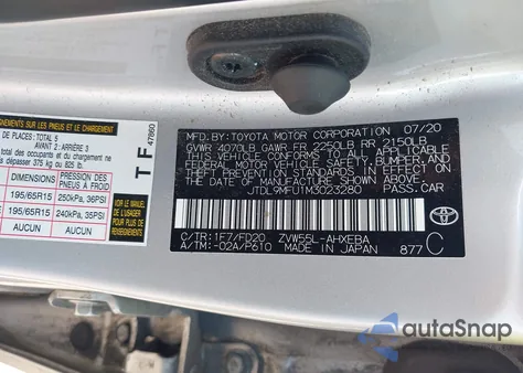 2021 Toyota Prius Le Awd-E из США, поврежденный, VIN JTDL9MFU1M3023280